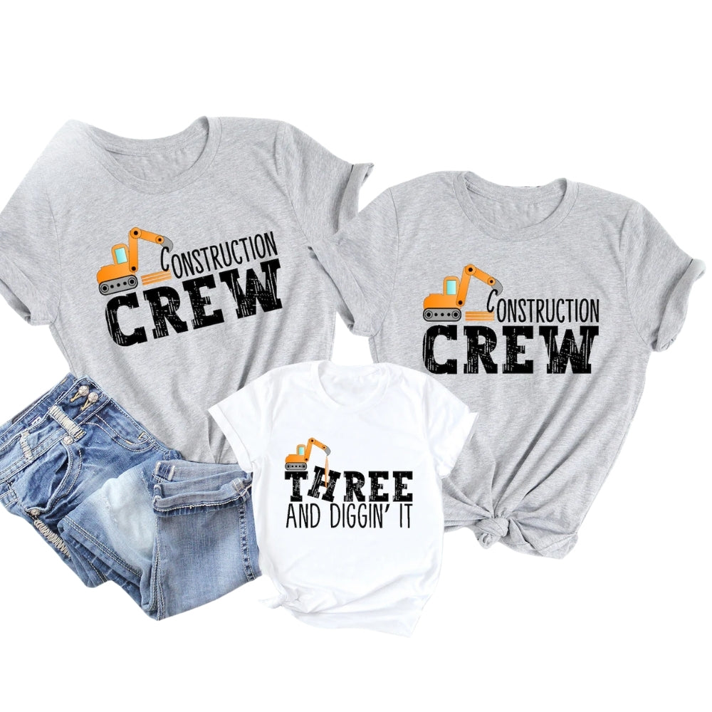 Custom Construction Crew Matching Family T Shirts, Personalized Construction Birthday Family Shirts ET0438