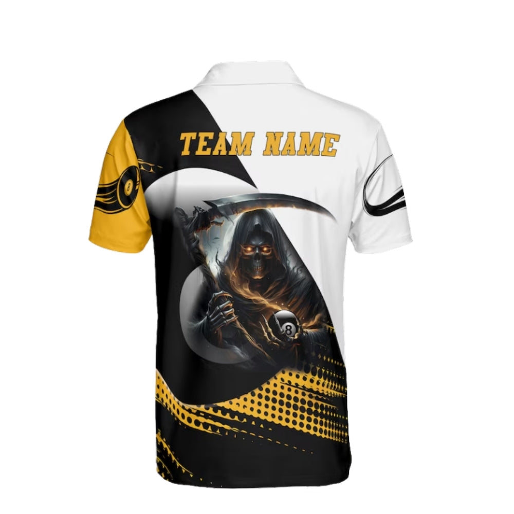 Custom Skull Black Yellow Billiard Men's Polo Shirt, Custom Skull Billiard Team Shirts BIE0042