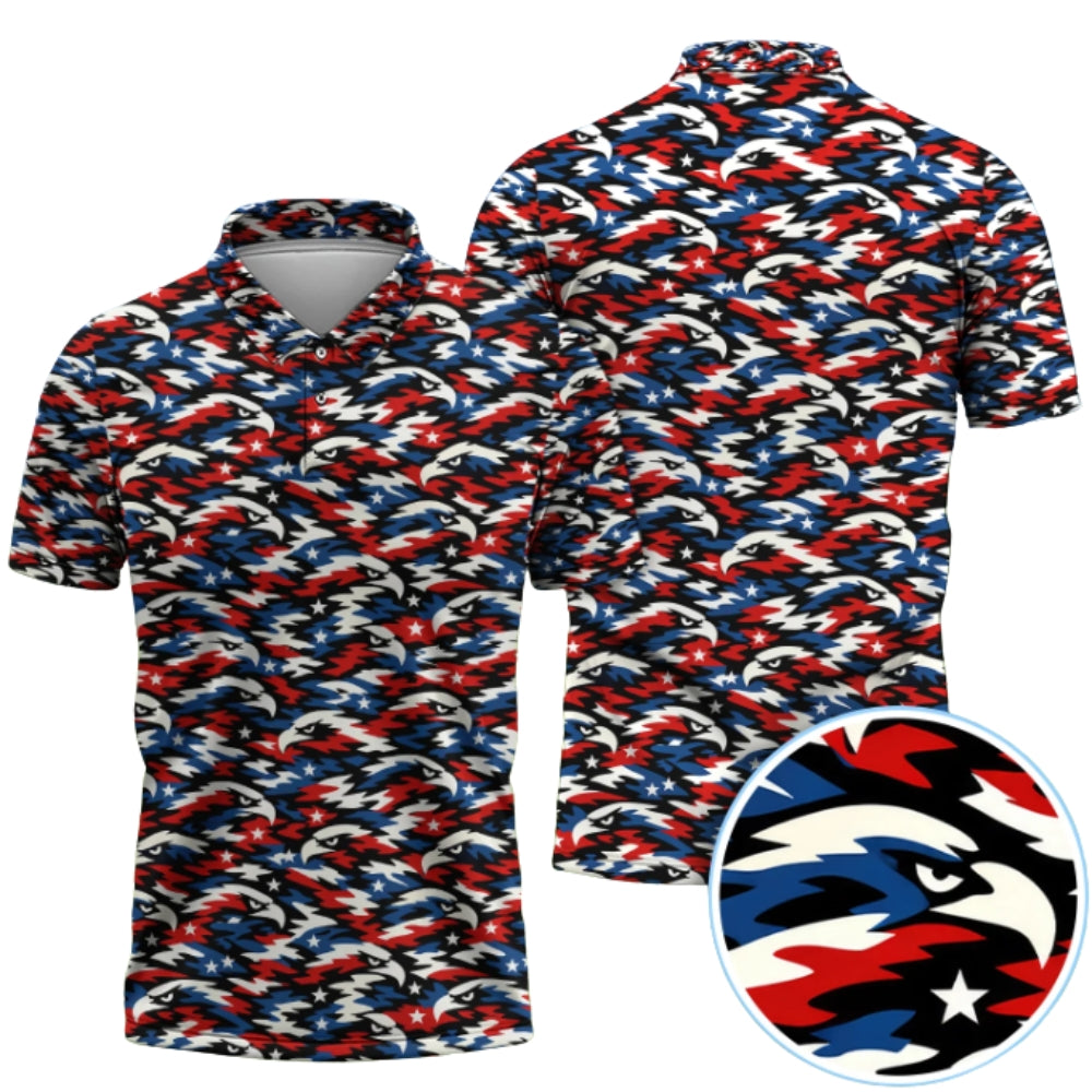 American Eagle Flag Golf Polo Shirt Mens, Eagle Patriotic 4th Of July Golf Shirts GZ0212