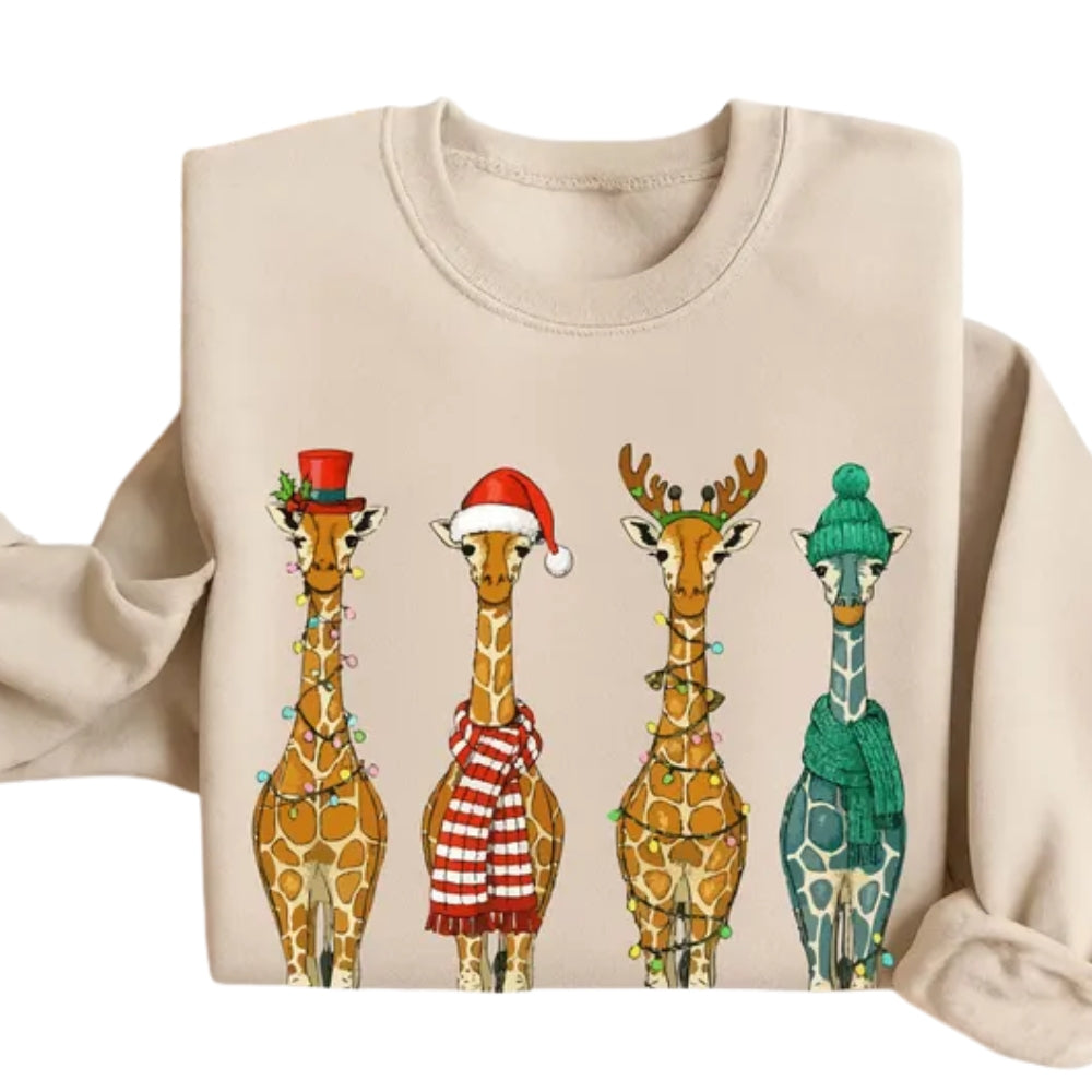 Cute Giraffe Christmas Sweatshirt, Giraffe Xmas Sweatshirt 2D0631
