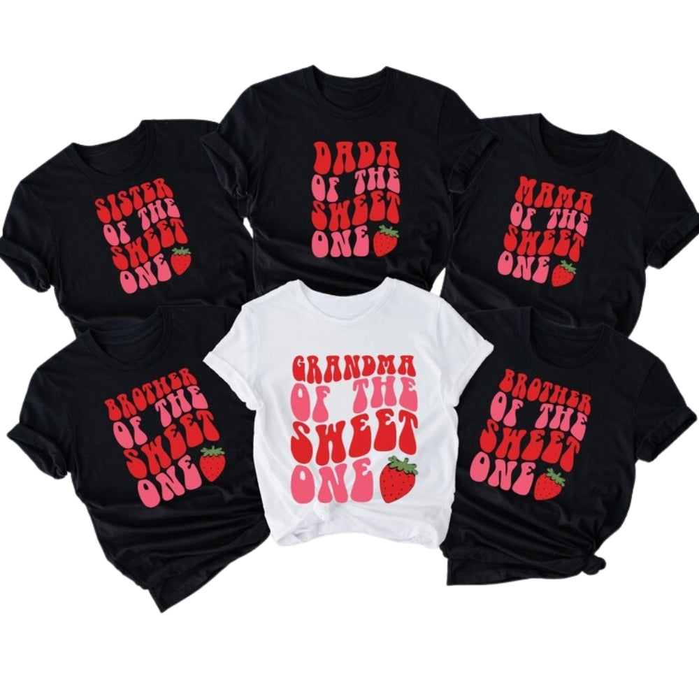 Dada Mama Sweet One 1st Birthday Strawberry Matching Family T Shirt, Peronalized Berry 1st Birthday Family Shirts ET1081