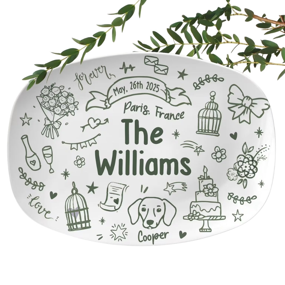 Custom Wedding Platter For Bride and Groom, Personalized Wedding Bridal Shower Engaged Platter WD0043