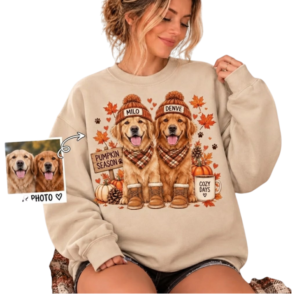 Custom Dog Photo Pumpkin Sweatshirt For Women, Personalized Pets Face Fall Sweatshirt 2D1177