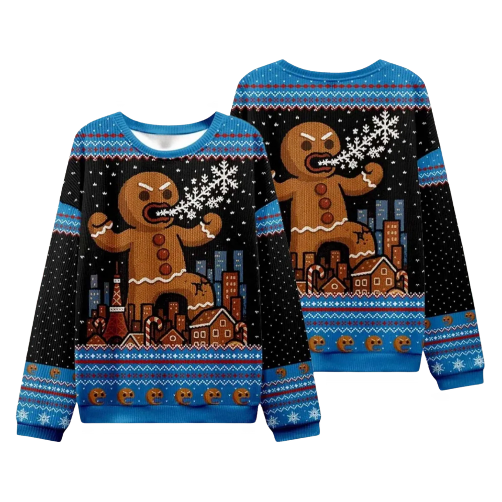 Godzilla Gingerbread Ugly Christmas Sweatshirt For Men, Funny Christmas Ugly Sweater 2D1155