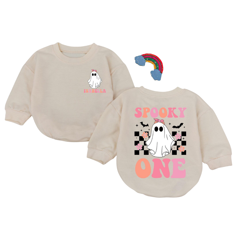 Personalized Spooky One Baby Romper Sweatshirt, Custom First Birthday Halloween Baby Romper Sweatshirt BB0073