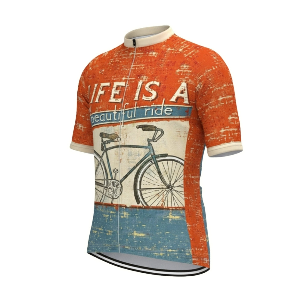 Life Is A Beautiful Ride Short Sleeve Vintage Cycling Jersey Mens, Vintage Cycling Jerseys CZ0071