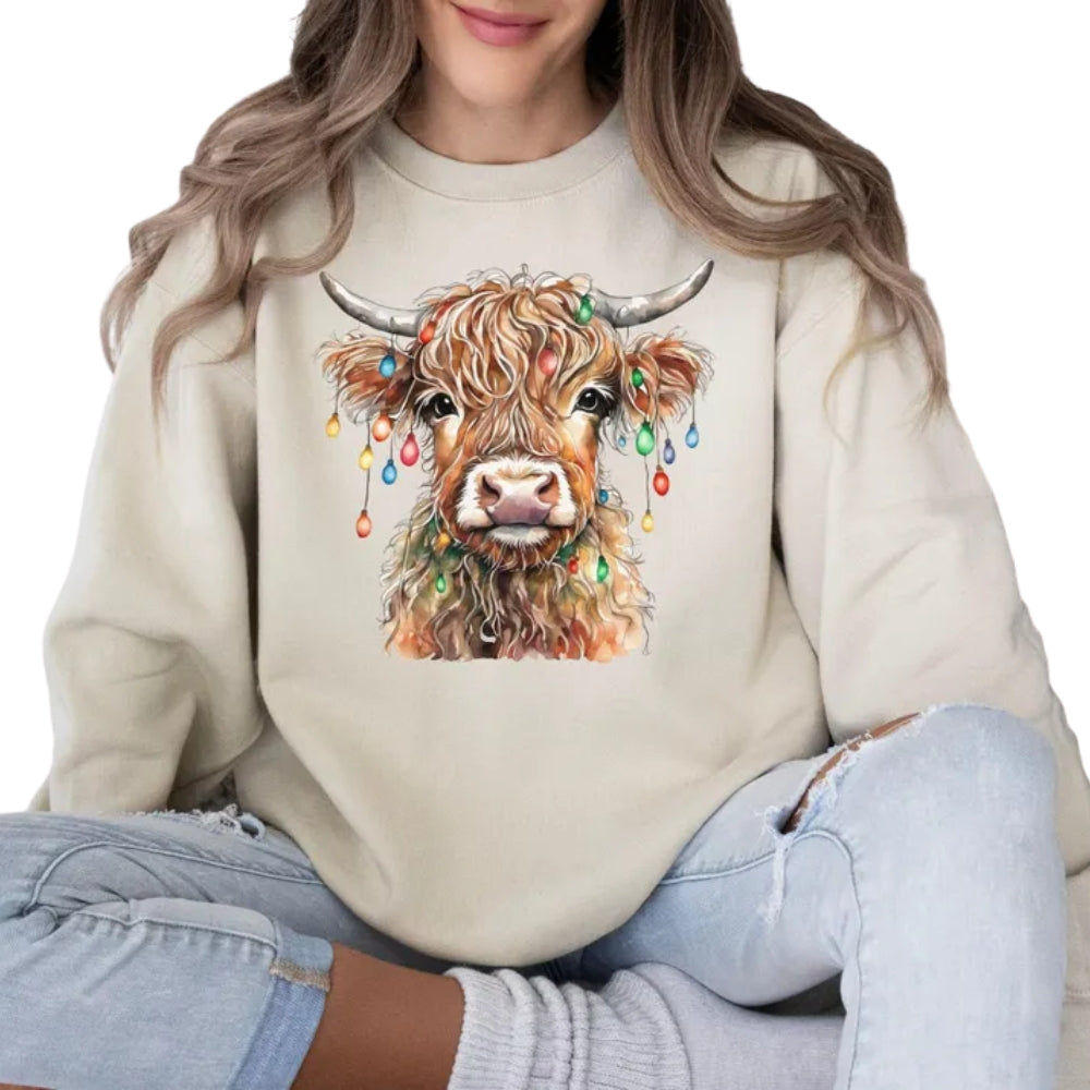 Christmas Cow Lights Sweatshirt, Cow Lover Christmas Sweatshirt 2D0632