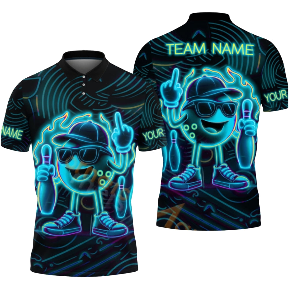 Custom Neon Flame Bowling Polo Shirts Mens, Custom Bowling Team Shirts BZ0353
