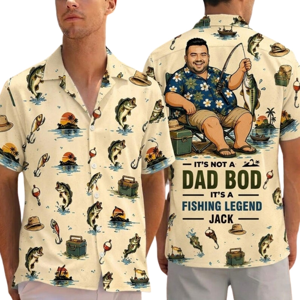 It's Not A Dad Bod It's A Fishing Legend Custom Photo Fishing Hawaiian Shirt For Dad, Custom Funny Fishing Hawaiian Shirts For Father Day HE0228