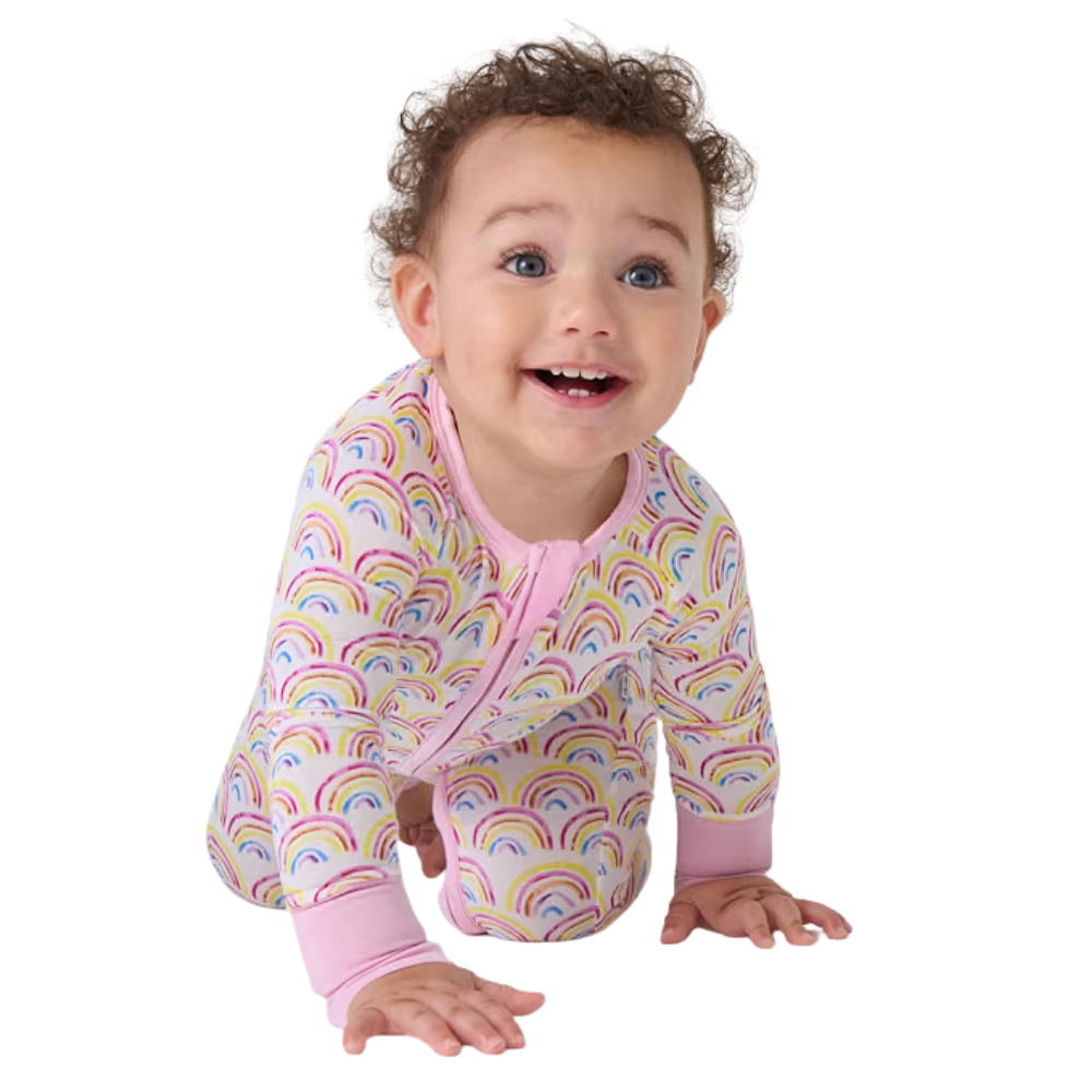 Rainbow Pink Baby Convertible Zipper Romper, Rainbow Convertible Romper For Baby BB0426