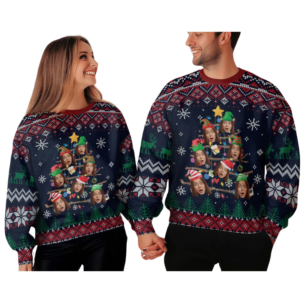 Custom Faces Family Tree Ugly Christmas Sweatshirt, Custom Funny Photo Christmas Sweatshirt 2D1102