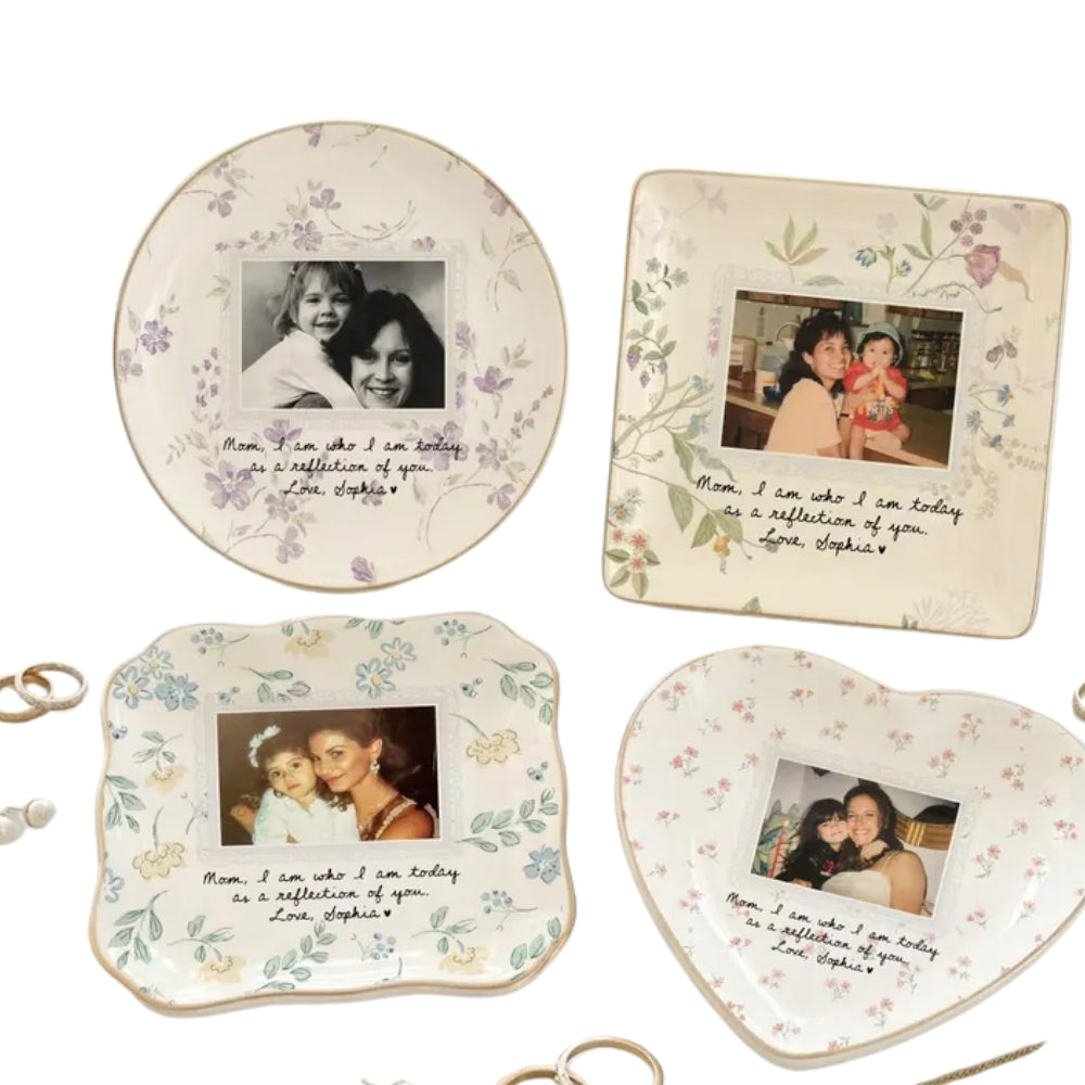 Custom Photo Mother of The Bride Floral Ring Dish, Personalized Floral Wedding Jewelry Dish for Mom WD0245
