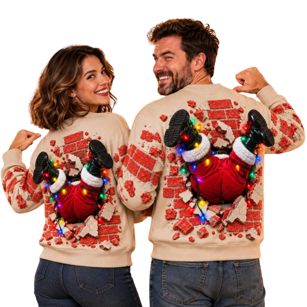 Funny Stuck Santa Christmas 3D Sweatshirt, Funny Xmas Sweater 2D1159