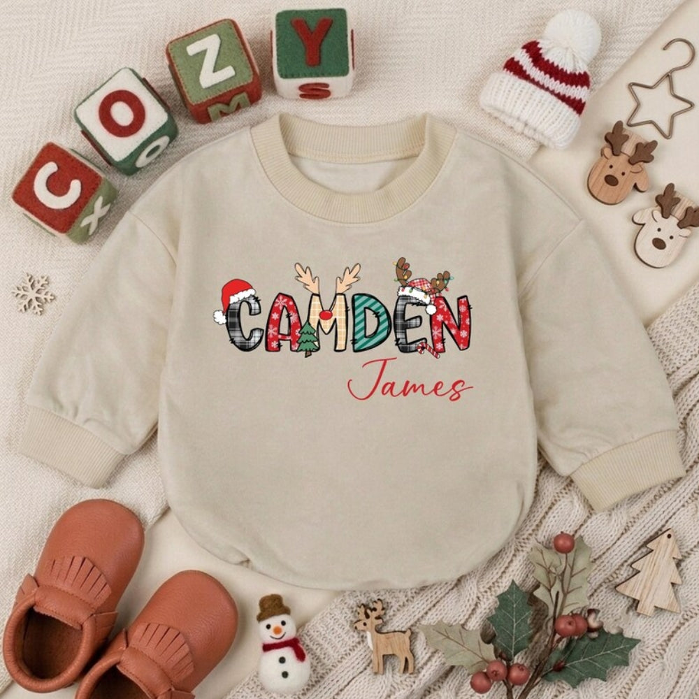 Personalized Name Christmas Baby Romper Sweatshirt, Custom Christmas Romper Sweatshirt Baby BB0938