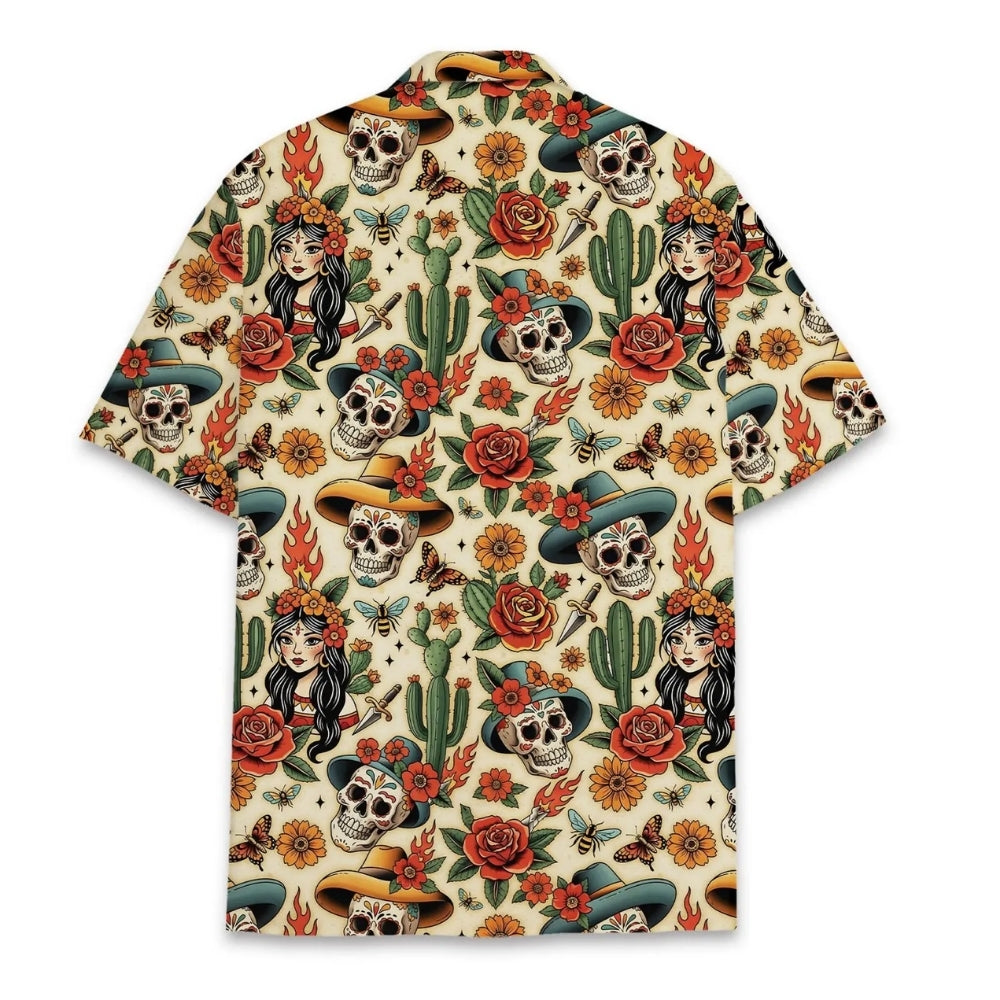 Sugar Skull With Cactus Hawaiian Shirts For Men, Skull Hawaiian Shirts HE0076