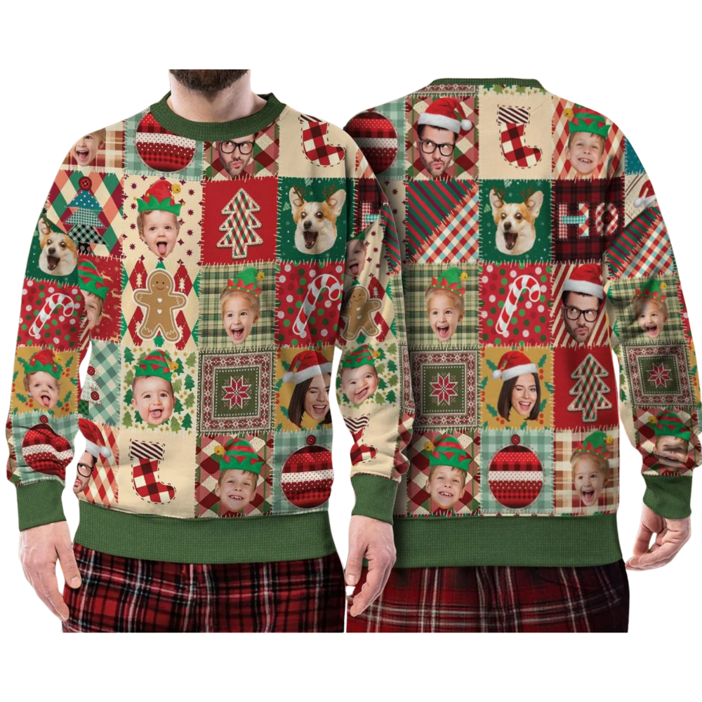 Custom Family Faces Patchwork Ugly Christmas Sweatshirt, Custom Photo Family Sweatshirt For Christmas 2D1104