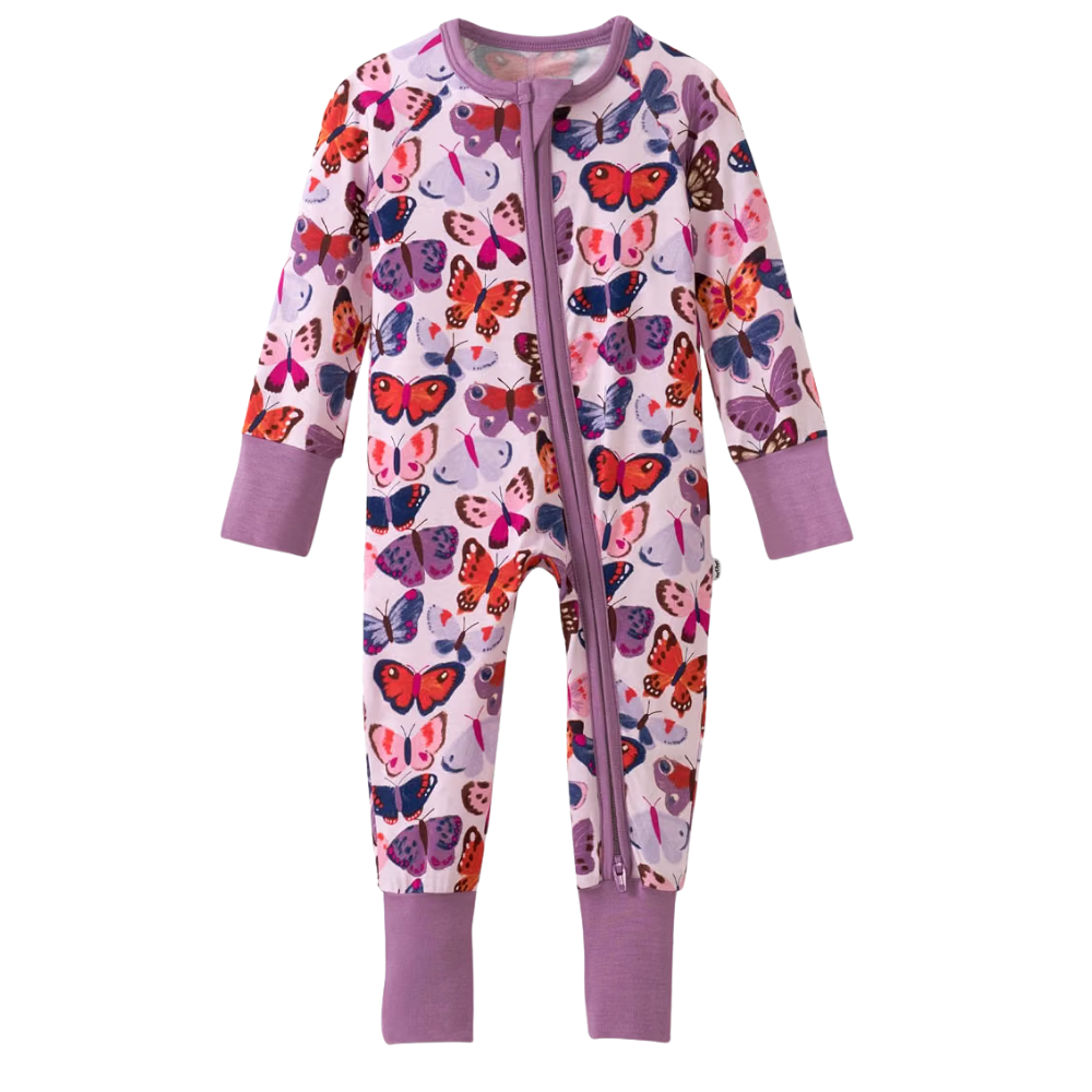Butterflies Purple Baby Convertible Zippy Romper, Butterfly Baby Romper Convertible BB0429