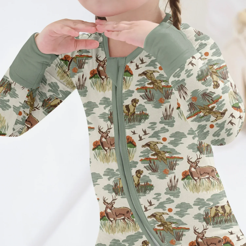 Deer Dog Hunting Baby Convertible Zippy Romper, Vintage Hunting Baby Romper Convertible BB0893