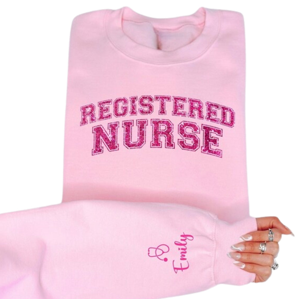 Custom Registered Nurse Glitter Sweatshirt, Custom Nurse Sweatshirt 2D0397