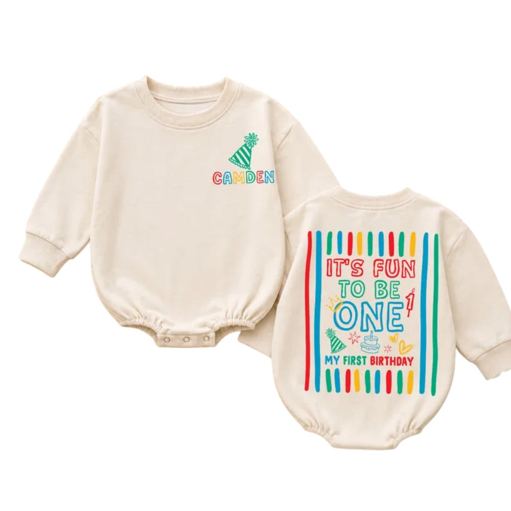 It's Fun To Be One Custom Name Baby Romper Sweatshirt, Custom First Birthday Romper Sweatshirt Baby BB0940