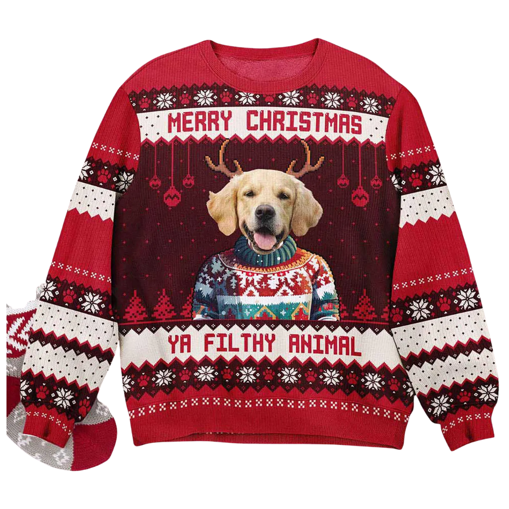 Custom Dog Face Funny Ugly Christmas Sweatshirt, Custom Photo Dog Sweatshirt For Christmas 2D1114