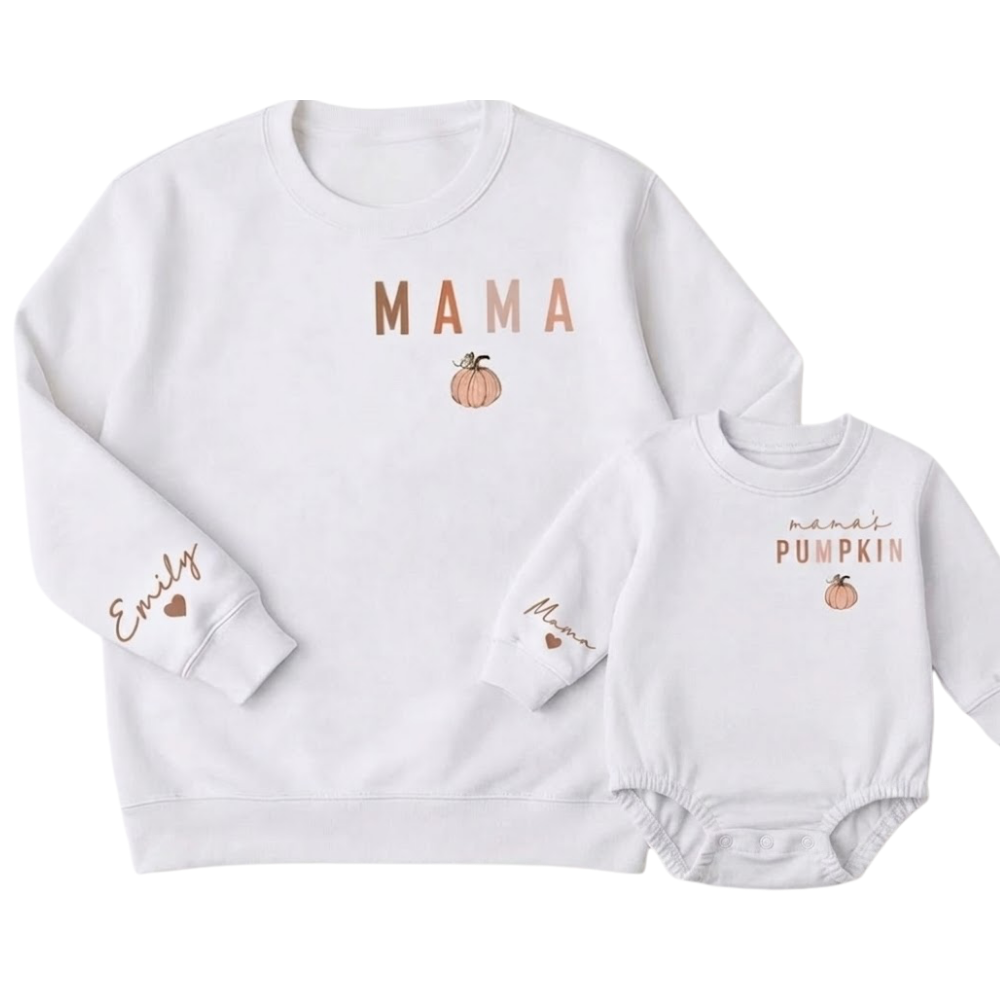Personalized Mama & Mama's Pumpkin Matching Sweatshirt, Custom Thanksgiving Matching Mother And Baby Sweatshirt ET1415