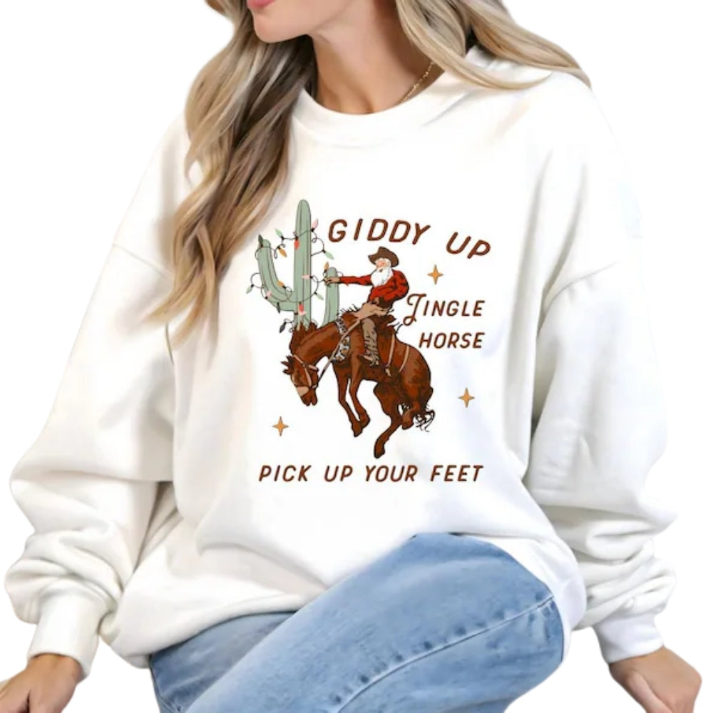 Giddy Up Jingle Horse Pick Up Your Feet Sweatshirt, Cowboy Christmas Sweatshirt 2D0730