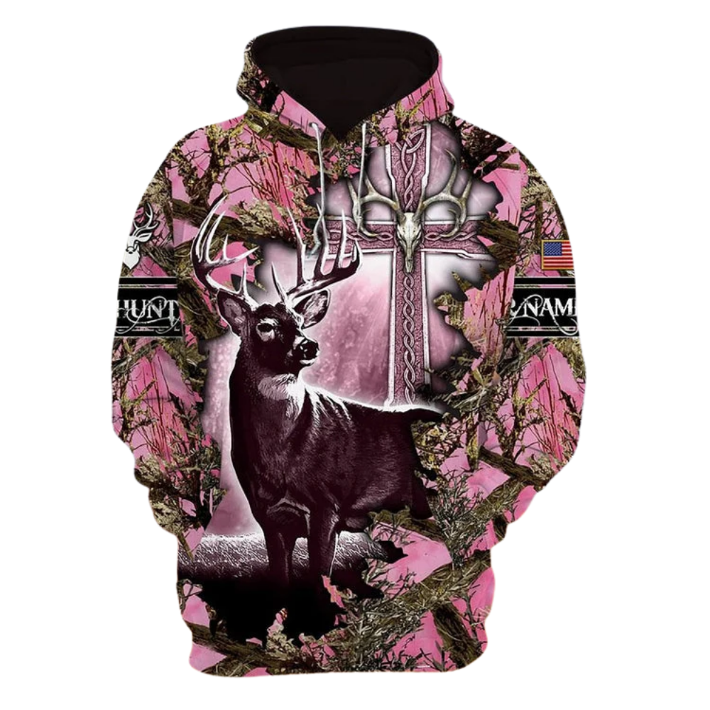 Deer Hunting Custom Pink Camouflage 3D Hoodie, Personalized Deer Hunter Hoodies 2D1270