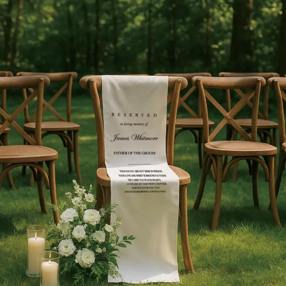 Reserved In Loving Memory Of Father Of The Groom Custom Wedding Sign Chair, Custom Memorial Sign Chair WD0326