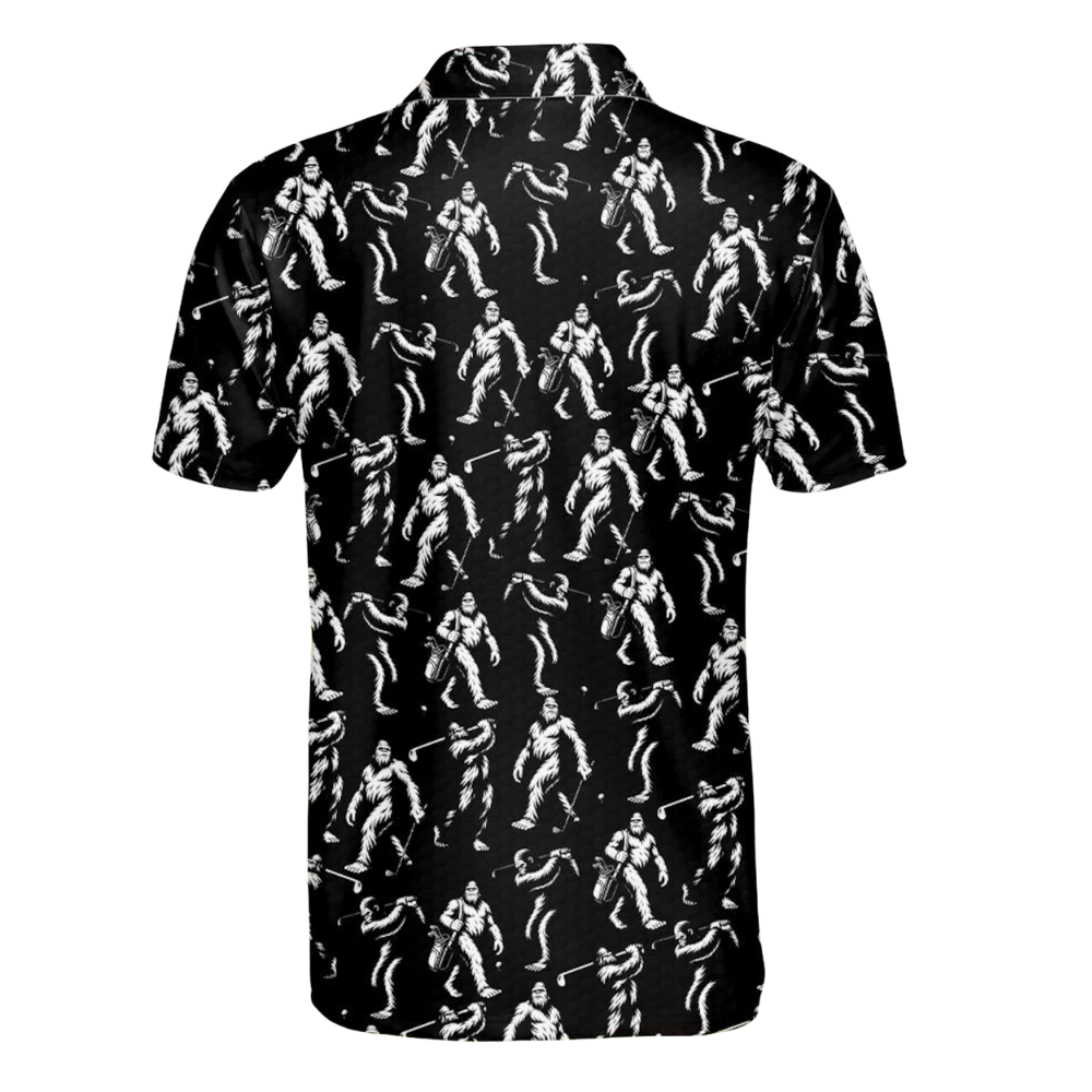 Men's Bigfoot Golf Polo Shirt Black White, Sasquatch Golf Shirt GE0581