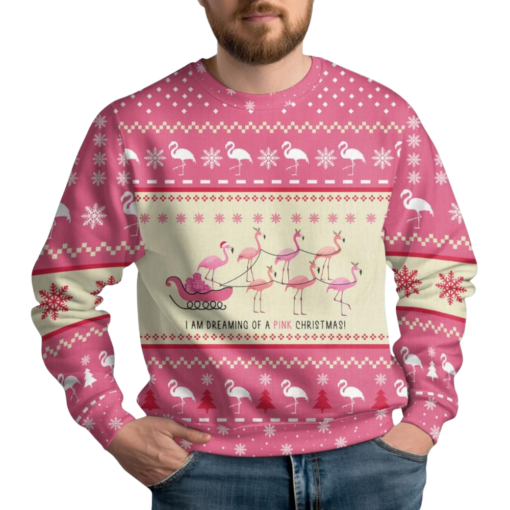 I Am Dreaming Of A Pink Christmas Flamingo Ugly Sweater For Women, Funny Christmas Flamingo Sweatshirt 2D1179