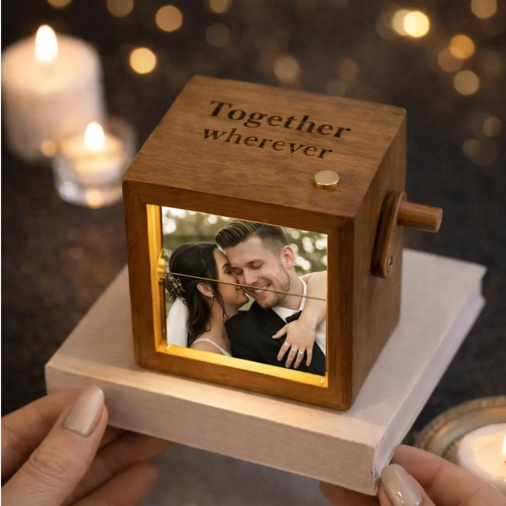 Custom Wedding Photo Flipbook Animation Box, Custom Wooden Photo Book with Light For Couple Wedding Anniversary WD0046