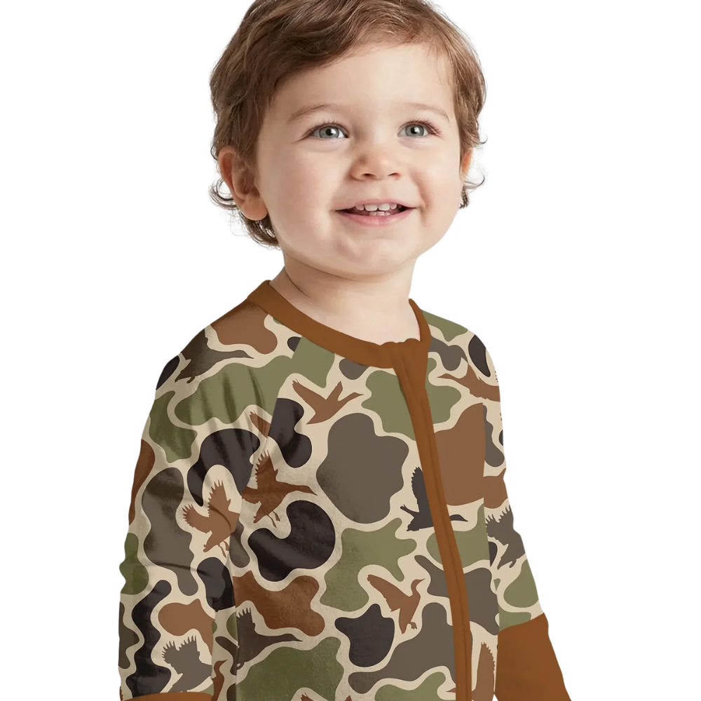 Mallard Duck Camoflage Baby Romper Convertible Zipper, Duck Hunting Baby Convertible Romper BB0832