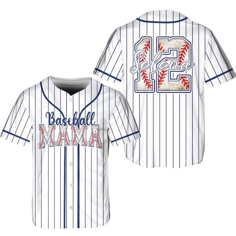 Custom Baseball Mama Jersey With Name And Number, Personalized Pinstripe Matching Family Baseball Jerseys ET0719