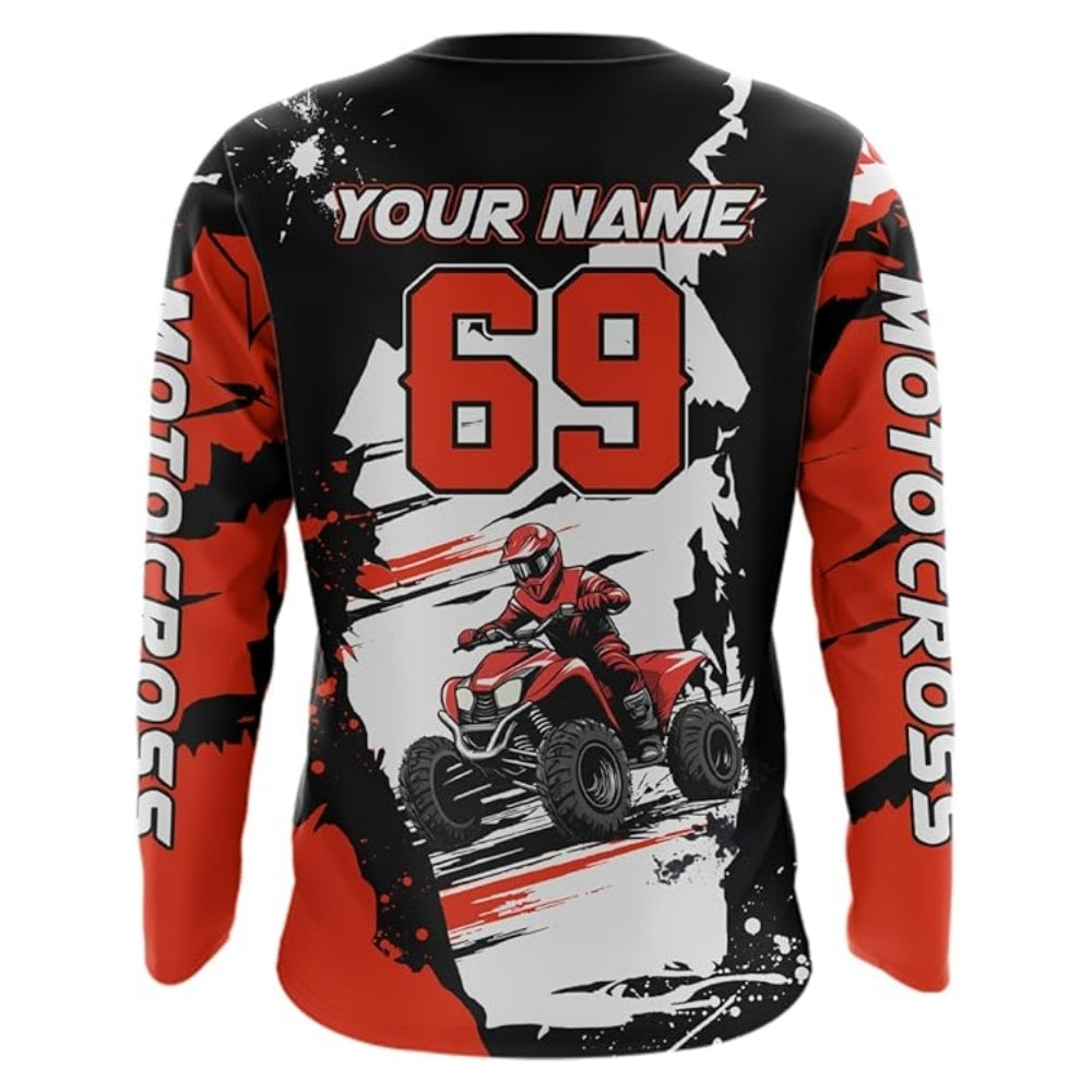 Custom Red ATV Motocross Long Sleeve Jersey Shirts Men, Custom ATV Shirts MZ0026