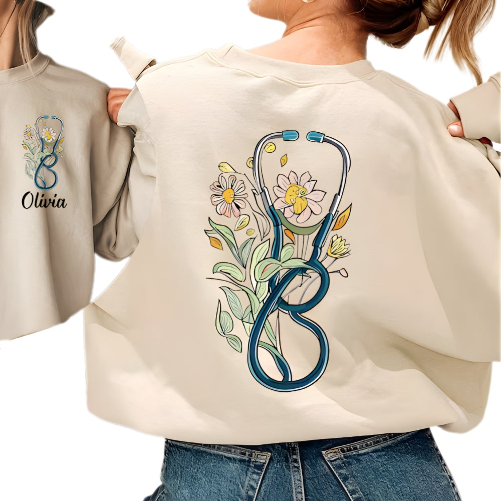 Custom Floral Stethoscope Sweatshirt, Custom Sweatshirt For Nurse Doctor 2D0400