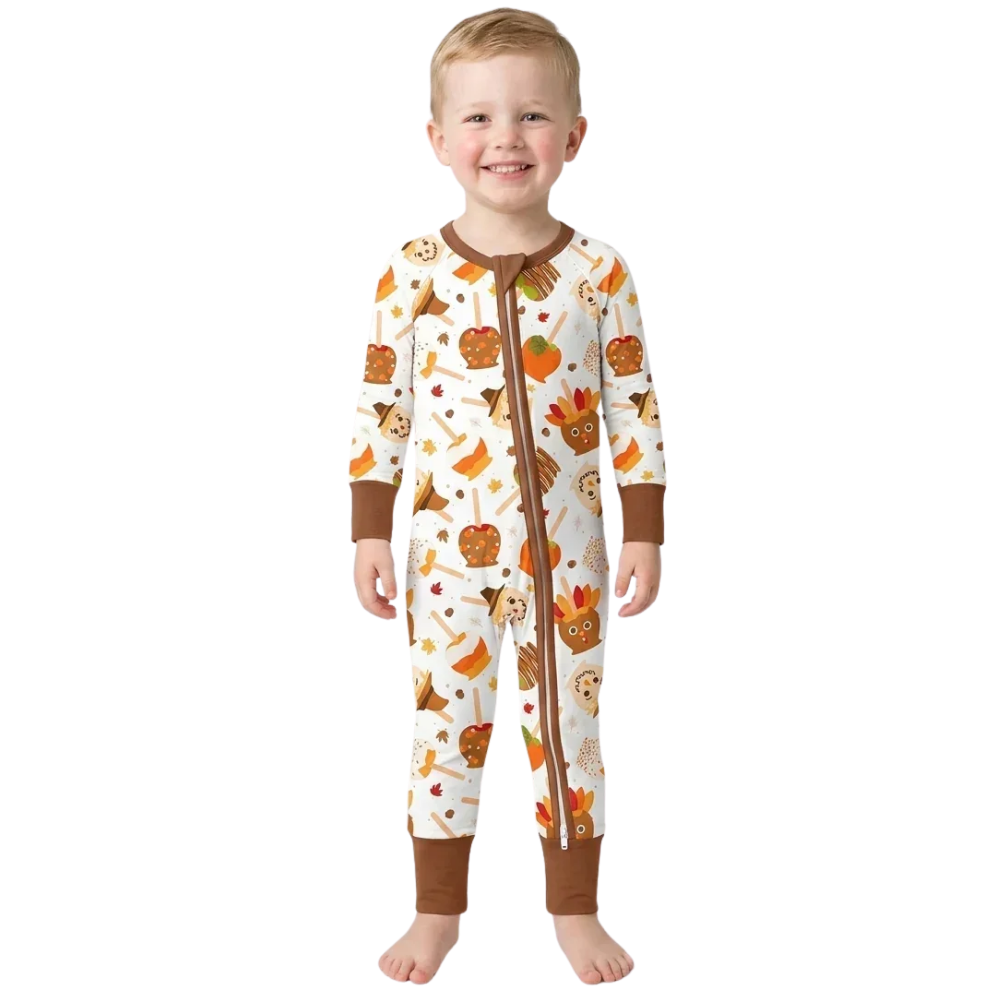 Caramel Apple Fall Baby Convertible Zippy Romper, Fall Candy Baby Romper Convertible BB0895