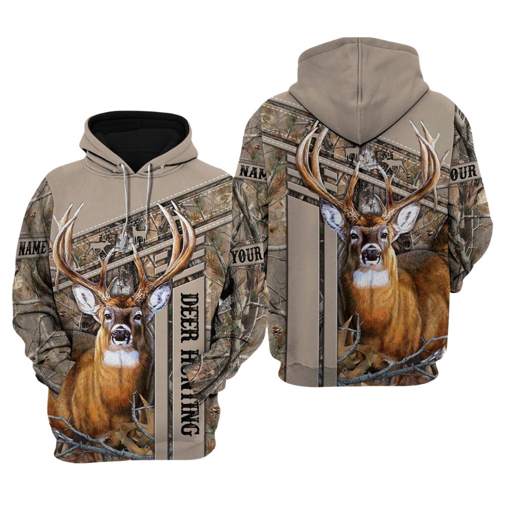 Custom Deer Hunting Brown Camo Hoodie 3D Printed, Personalized Deer Hoodie For Hunter 2D1271