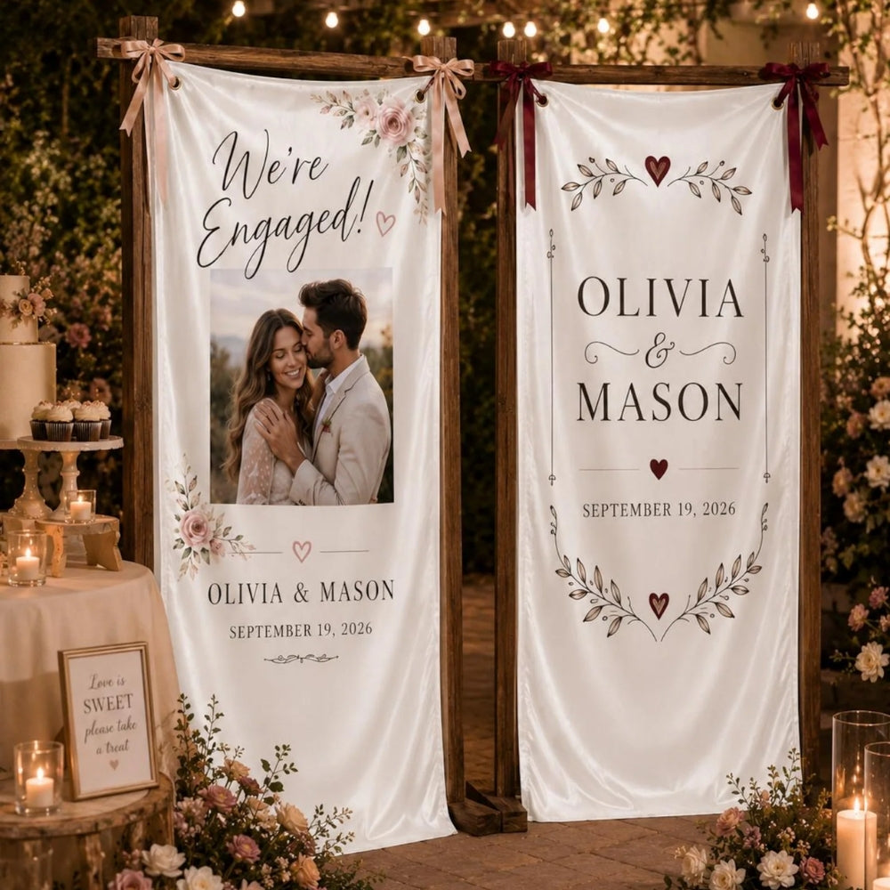 Custom Photo Engagement Party Fabric Welcome Banner, Custom Wedding Engagement Welcome Sign WD0400