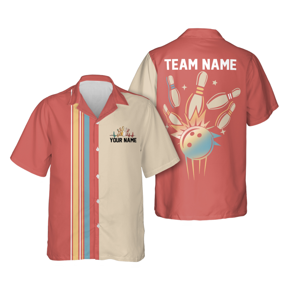 Custom Retro Purple Beige Bowling Hawaiian Shirts For Men, Custom Retro Bowling Team Shirts HB0201