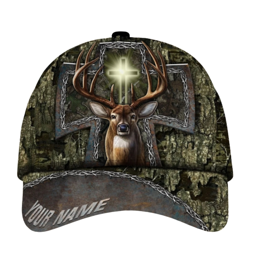 Custom Cross Deer Hunting 3D Baseball Caps, Custom Christian Deer Hunting Caps CP0338