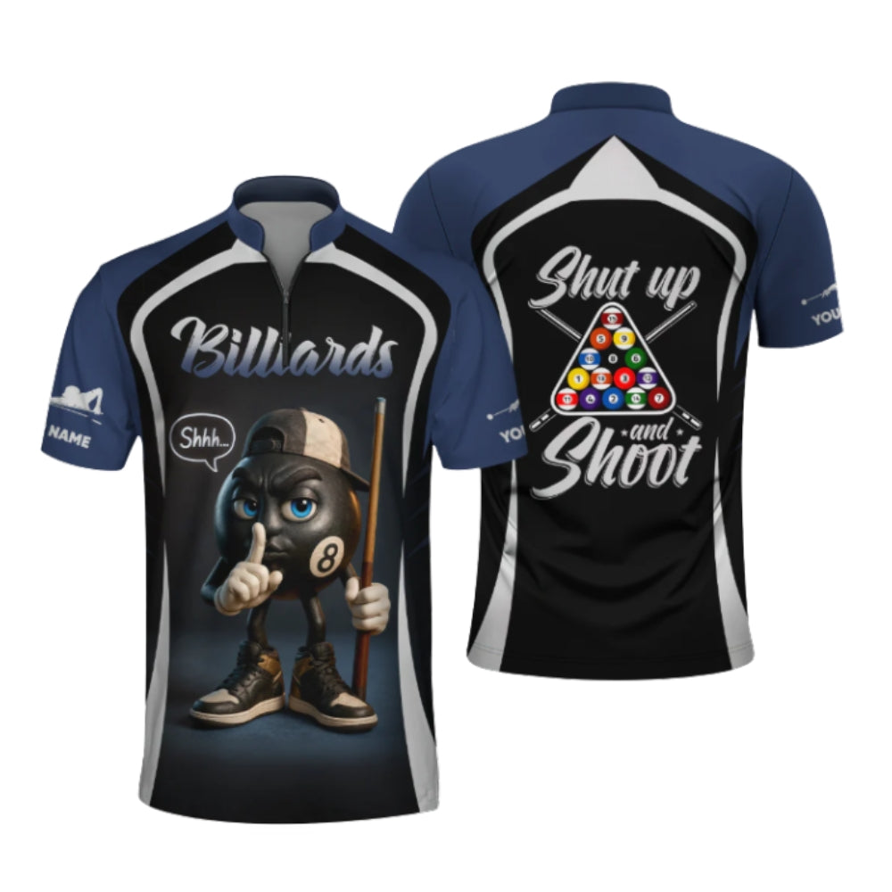 Shut Up And Shoot Custom 8 Ball Billiard Men's Jersey Shirts, Custom Funny Billiard Team Shirts BIZ0279