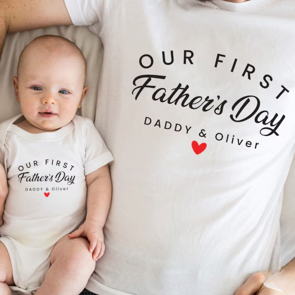 Our First Father's Day Custom Matching Daddy And Me T Shirts, Custom 1st Father Day Family Shirts ET0303