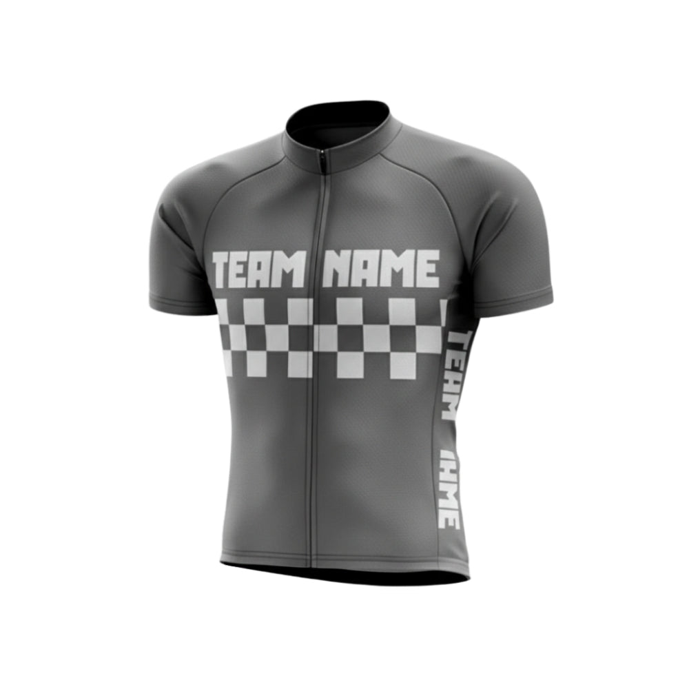 Custom Grey Checkered Short Sleeve Cycling Jersey For Men, Custom Team Cycling Jerseys CG0501