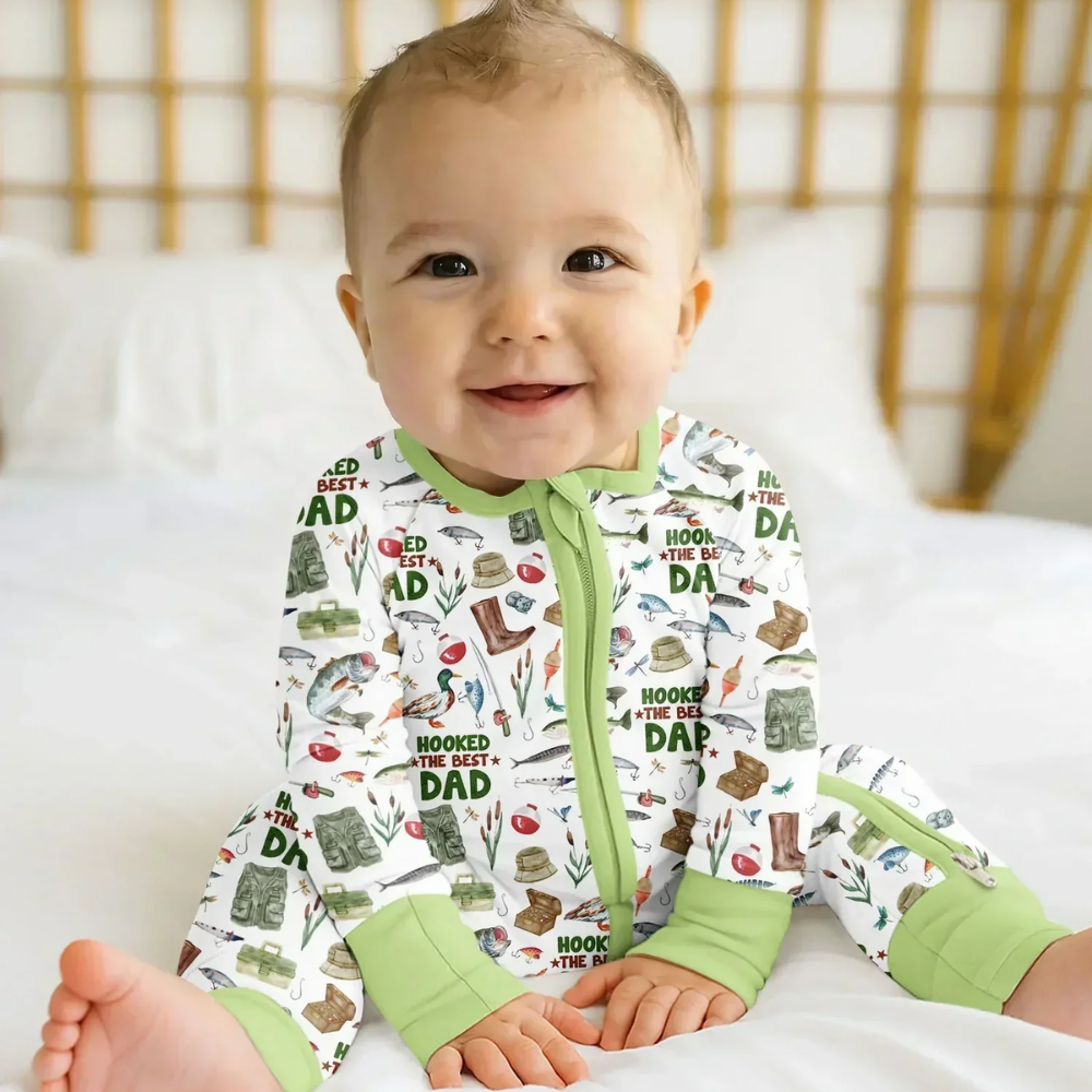 Hooked The Best Dad Baby Romper Convertible Zippy, Fishing Lover Baby Convertible Romper BB0897