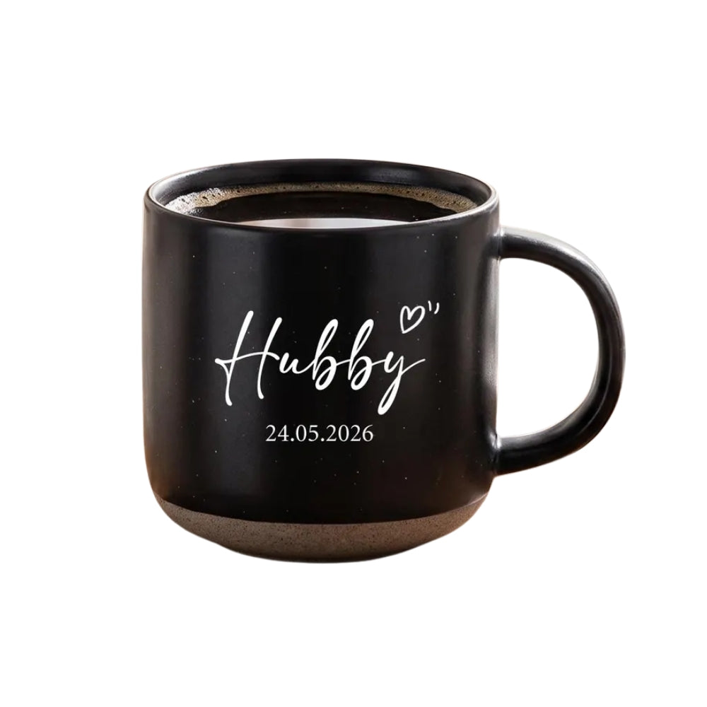 Wifey And Hubby Custom Date Wedding Pottery Mug, Custom Mug For Bride Groom WD0320