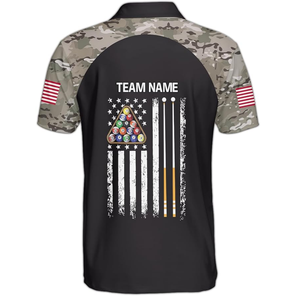 Custom USA Flag Camouflage Billiard Jersey For Men, Custom Camo Patriotic Billiard Team Shirts BIZ0083