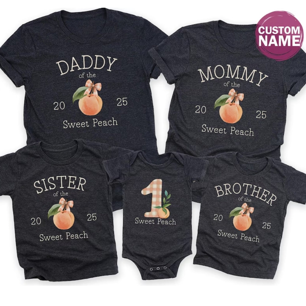 Personalized One Sweet Peach 1st Birthday Family T Shirt, Custom Matching First Birthday Peach Family Shirts ET1142