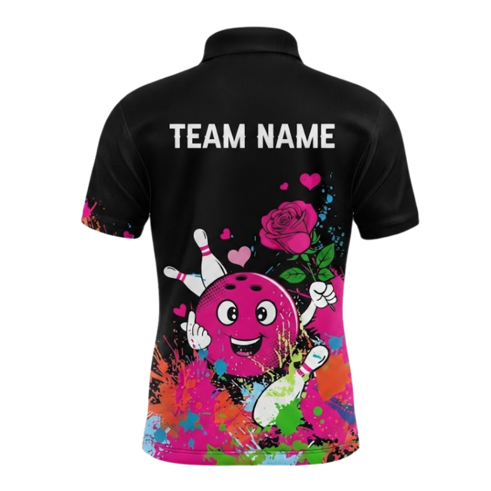 Custom Rose Funny Ball Mens Bowling Polo Shirt, Custom Flower Bowling Shirts Team BZ0675