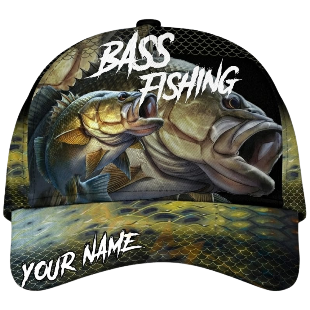 Personalized Bass Fishing 3D Printed Baseball Cap, Custom Fishing Lover Hat CP0612